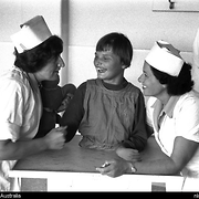 Two nurses with a young girl at Northfield Mental Hospital, South Australia